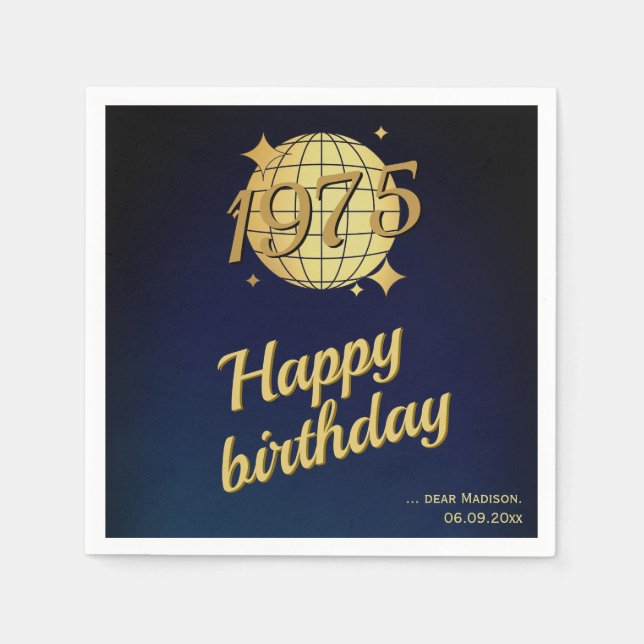 Born in 1975 50th birthday gold festive napkin (Front)