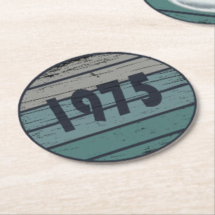born in 1975 vintage 50th birthday party round paper coaster