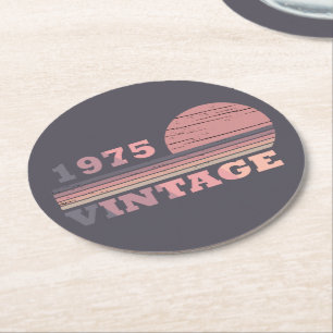 born in 1975 vintage birthday party round paper coaster