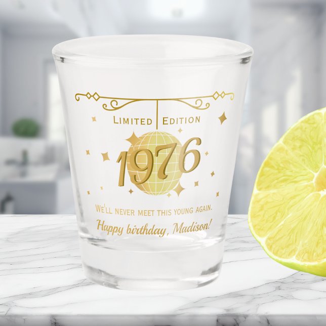 Born in 1976 50th birthday party drinks barware shot glass (Creator Uploaded)