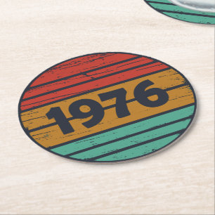 Born in 1976 vintage birthday gift round paper coaster