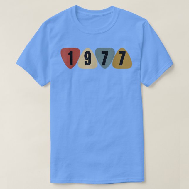 Born In 1977 Guitarist Guitar Pick Music Birthday  T-Shirt (Design Front)