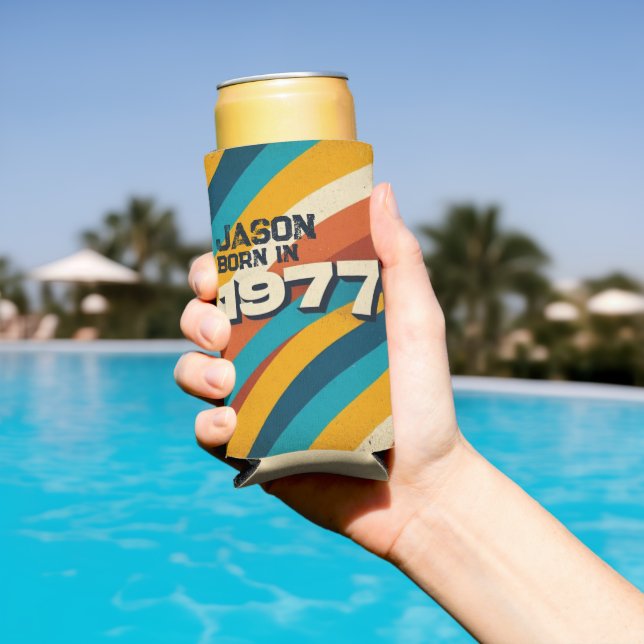 Born in 1977 Personalised Can Cooler - Retro 70s (In Situ Pool)