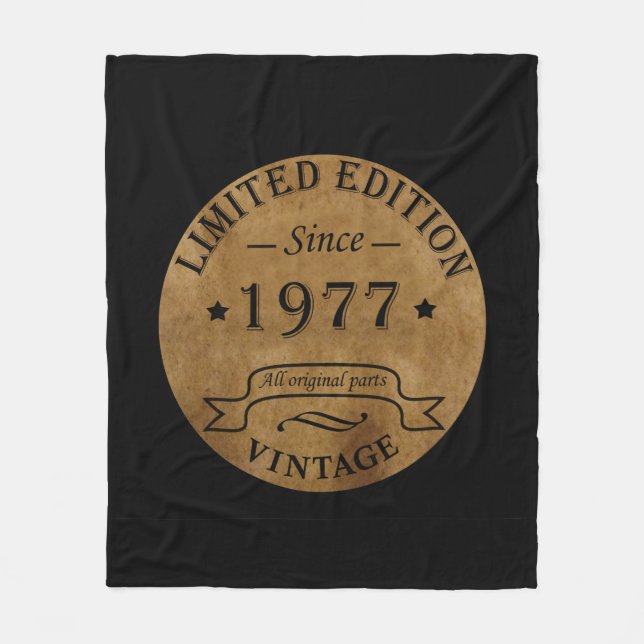 Born in 1977 vintage birthday fleece blanket (Front)