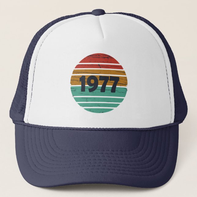 Born in 1977 Vintage Birthday Party Trucker Hat (Front)