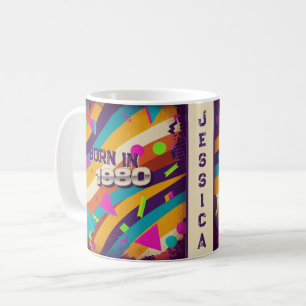 Born in 1980 Personalised Mug - 80s Neon Geometric