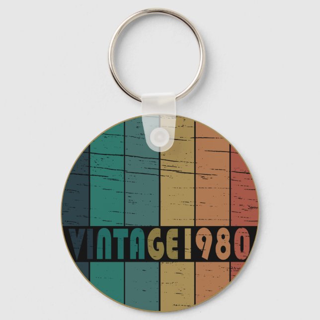 Born in 1980 vintage birthday key ring (Front)