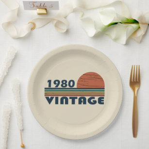 Born in 1980 vintage birthday paper plate