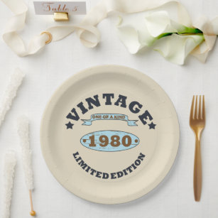 born in 1980 vintage birthday paper plate