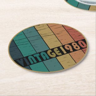 Born in 1980 vintage style birthday party round paper coaster