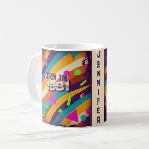 Born in 1981 Personalized Mug - 80s Neon Geometric
