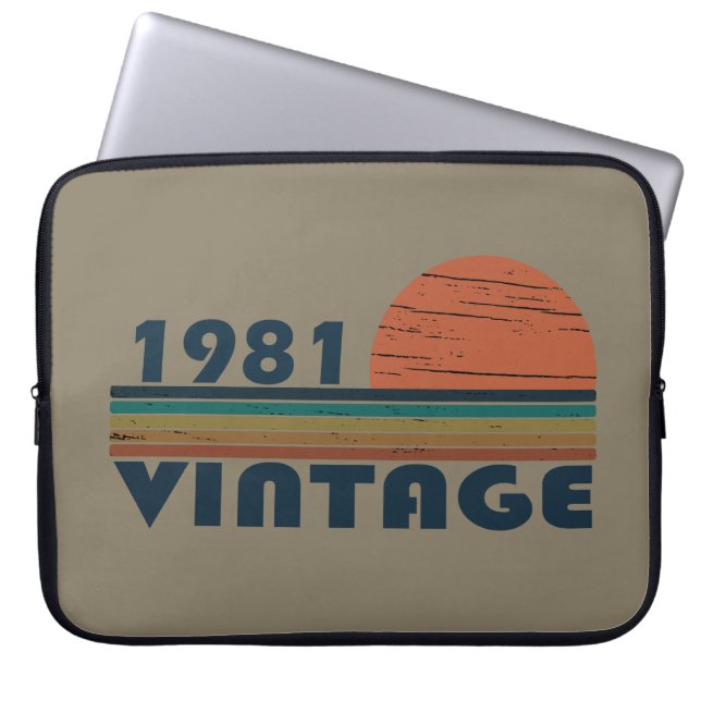 Born in 1981 vintage birthday gift laptop sleeve (Front)