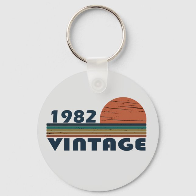 Born in 1982 classic sunset birthday key ring (Front)