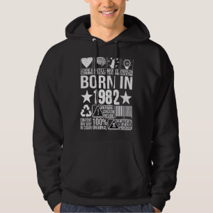 Born In 1982 Content Warning Label Barcode Birthda Hoodie