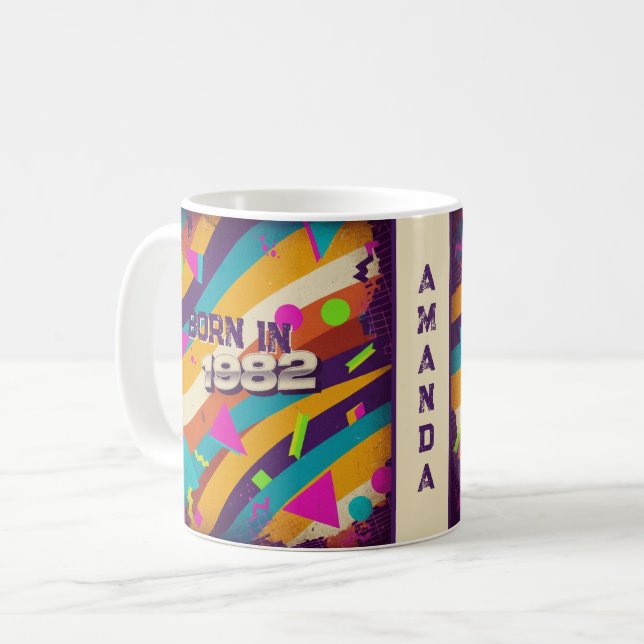 Born in 1982 Personalised Mug - 80s Neon Geometric (Front Left)