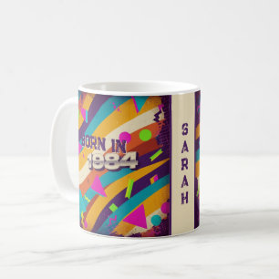 Born in 1984 Personalised Mug - 80s Neon Geometric
