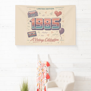 Born in 1985 Vintage Banner Flat Card Retro