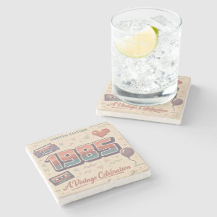 Born in 1985 Vintage Stone Coaster Retro 80s