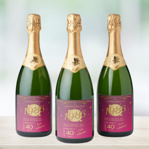 Born in 1986 40th birthday party pink beer sparkling wine label