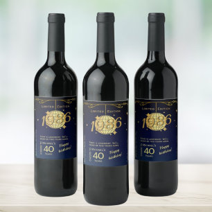 Born in 1986 40th birthday party wine bottle label