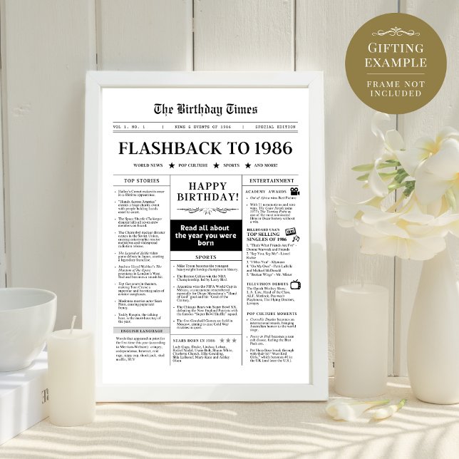 Born in 1986 Fun Black and White Newspaper (Creator Uploaded)