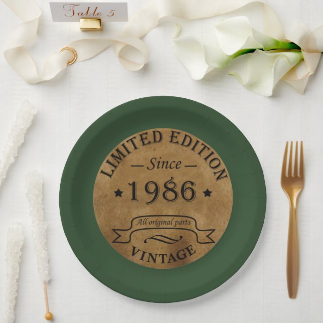 born in 1986 vintage birthday paper plate (Wedding)