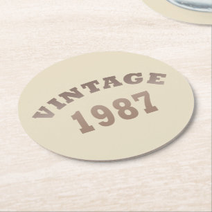 Born in 1987 elegant modern vintage birthday party round paper coaster