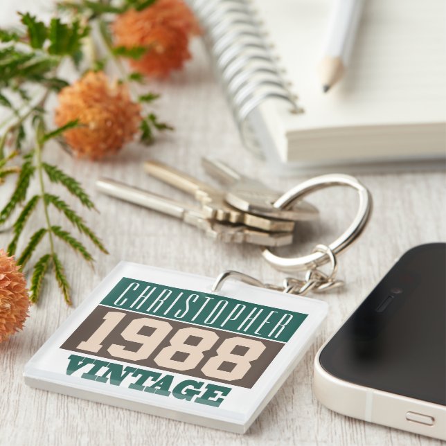 Born in 1988, Personalised Gift Key Ring (Front Right)