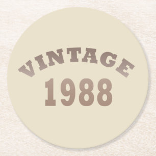 Born in 1988 vintage birthday round paper coaster