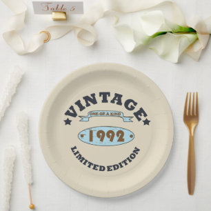born in 1992 vintage birthday gift paper plate