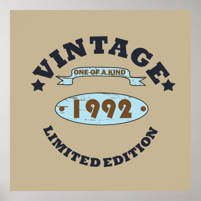 born in 1992 vintage birthday gift poster (Front)