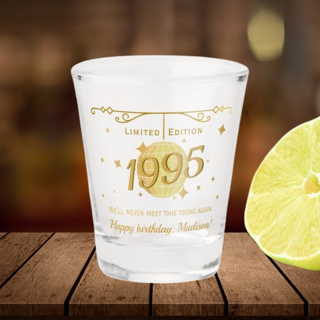 Born in 1995 30th birthday party drinks barware shot glass (Creator Uploaded)