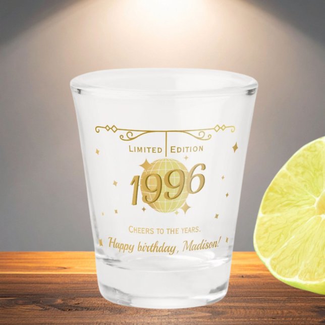 Born in 1996 30th birthday party drinks barware shot glass (Creator Uploaded)