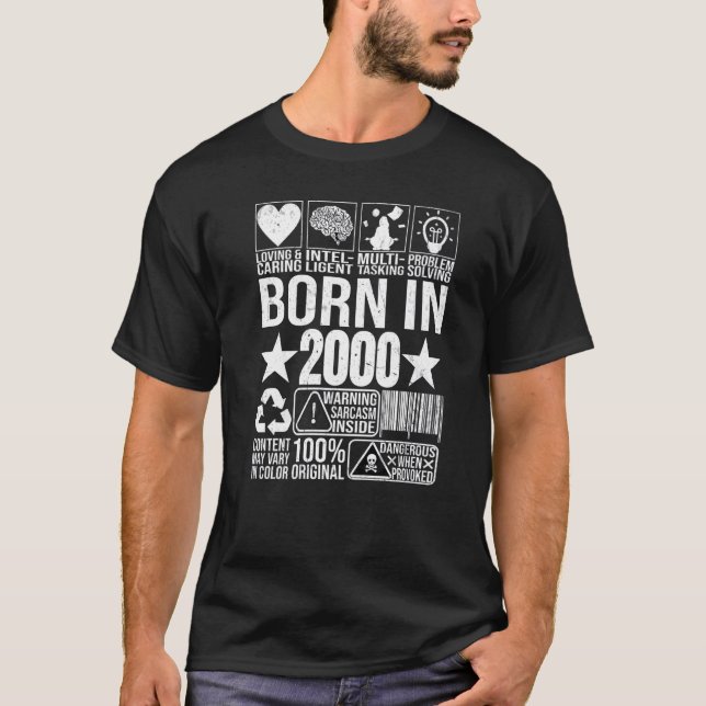 Born In 2000 Content Warning Label Barcode Birthda T-Shirt (Front)