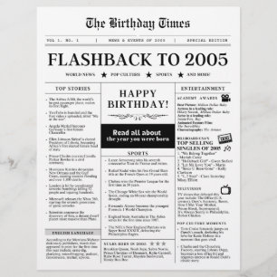 Born in 2005 Mock Newspaper black and white