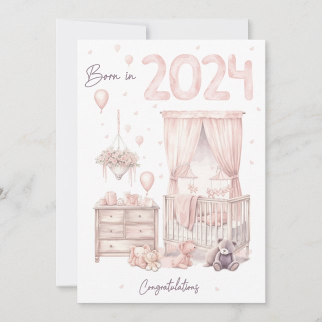 Born in 2024 - Congratulations New Baby Girl Card (Front)