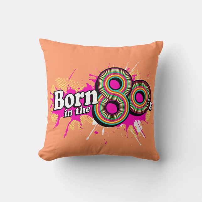 Born in 80's retro peach cushion pillow (Front)