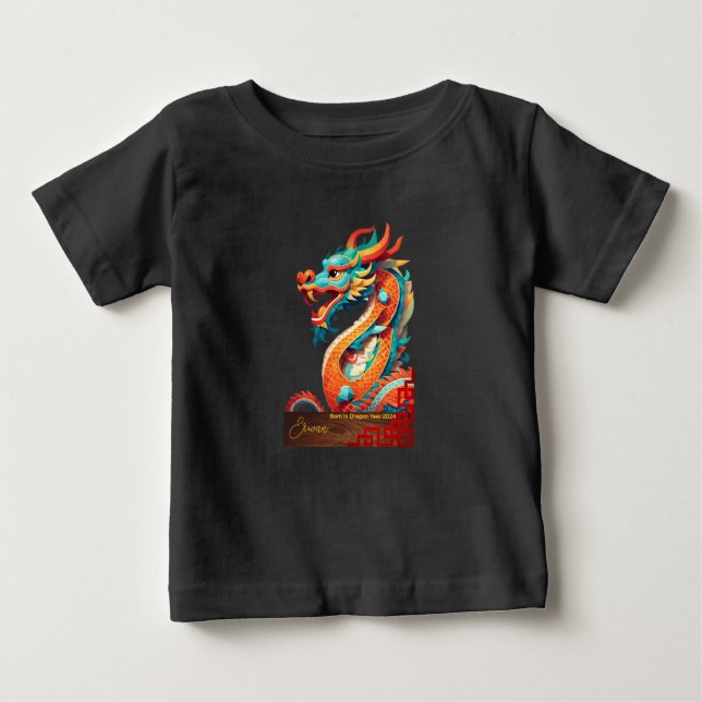 Born in a Dragon Year 2024 personalised Baby B Tee (Front)