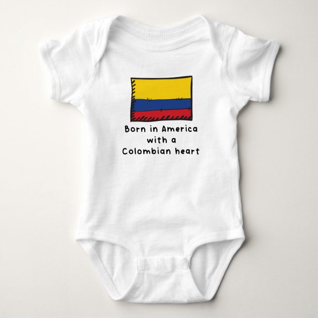 Born In America With A Colombian Heart Cute Colomb Baby Bodysuit (Front)