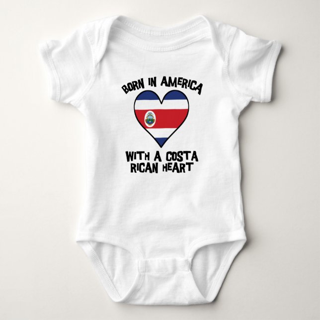 Born In America With A Costa Rican Heart Baby Bodysuit (Front)