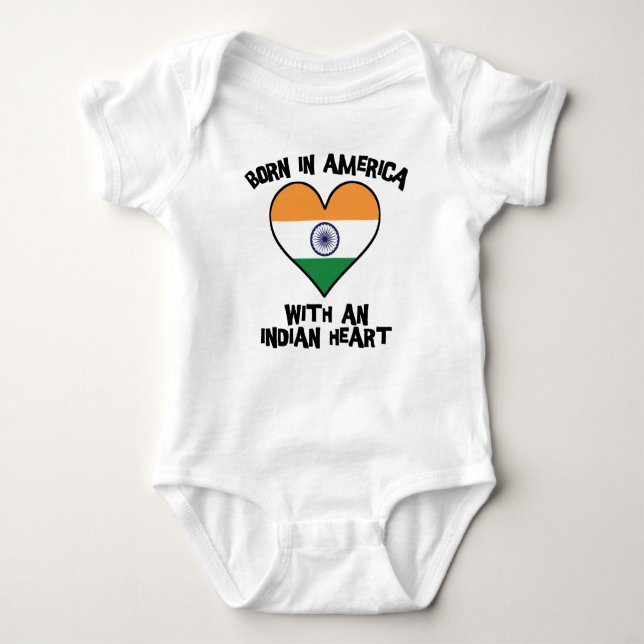 Born In America With An Indian Heart Baby Bodysuit (Front)