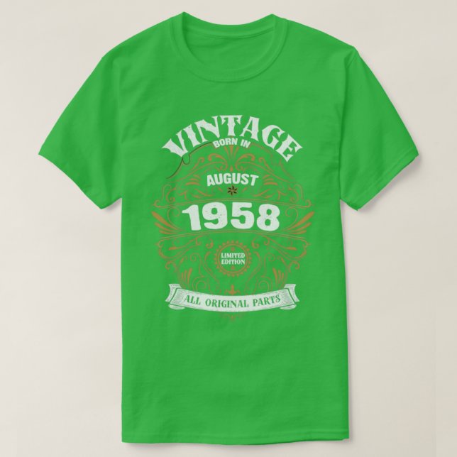 Born in August 1958 Birthday T-Shirt (Design Front)