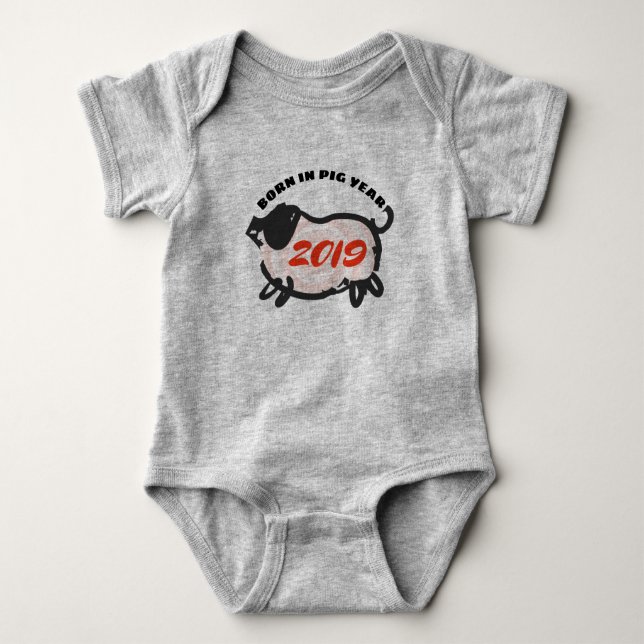 Born in Chinese Pig Year 2019 Baby F Bodysuit (Front)
