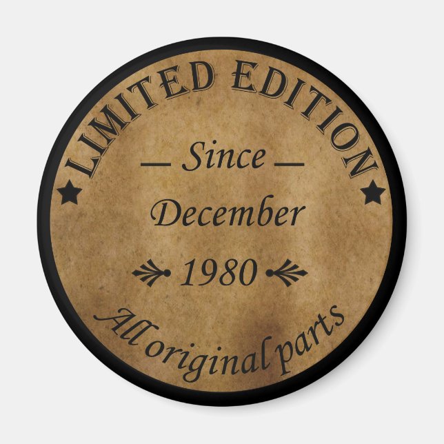 born in december 1980 vintage birthday magnet (Front)