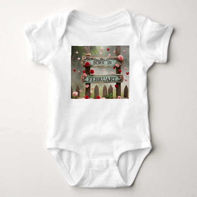 " BORN IN FEBRUARY " BABY BODYSUIT (Front)