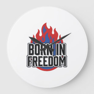 Born In Freedom Flame Vintage Engraving Shirt Desi Large Clock