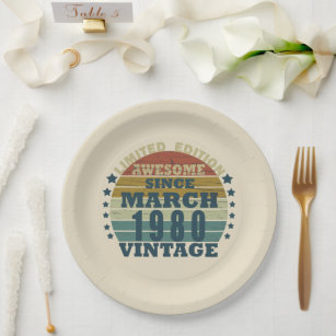 Born in March 1980 vintage birthday Paper Plate