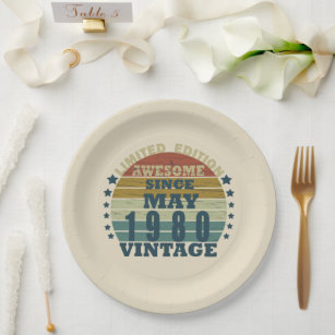 Born in may 1980 vintage birthday paper plate