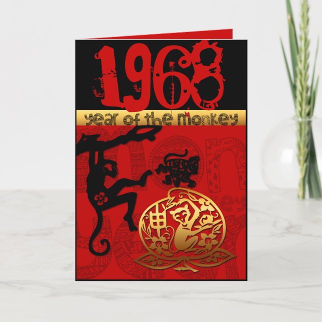 Born in Monkey Year 1968 Chinese astrology Zodiac Card (Front)