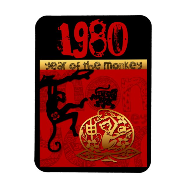 Born in Monkey Year 1980 - Chinese astrology Magnet (Vertical)